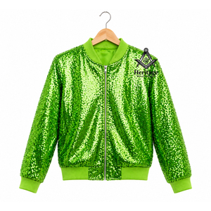 Heritage Masonic Regalia Womens Shiny <b>Sequin</b> Varsity <b>Jacket</b> Zip Wholesale Fashion Streetwear Outerwear Up Greek Apparel - Product Image 1