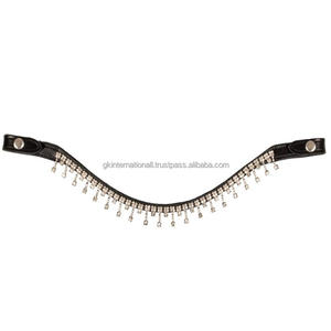 Bande de front de cheval en cuir de la plus haute qualité avec cristaux suspendus élégants et boucle de bouton pression de logo personnalisé bande de front de selle anglaise - Product Image 2