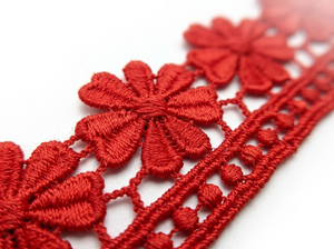Ruban de dentelle guipure florale rouge 15 mm, 100 % polyester, écologique, de luxe, simple et traditionnel, 20 mètres, pour bandeaux, vêtements pour enfants et couture - Product Image 4