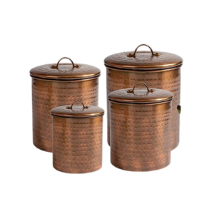 Hammered Antique Copper Kitchen Canister Set Of Airtight Stainless Steel Food <b>Storage</b> Jars For Tea Coffee Sugar Farmhouse Decor - Product Image 1