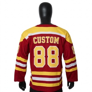 Maillot de hockey sur glace personnalisé sublimé pour homme, rouge et jaune, tenue d'entraînement d'équipe respirante, uniforme de patinage sur glace cousu, performance - Product Image 1
