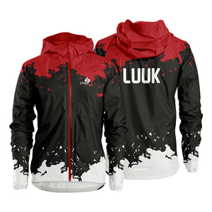 Chaqueta Cortavientos con Capucha para Hombre, Roja, Negra y Blanca, con Estampado por Sublimación, Resistente al Viento, Deportiva, con Cierre de Cremallera, para Otoño - Product Image 1