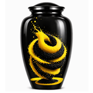 Hermosa urna funeraria de esmalte en blanco y negro para cenizas de adultos, con adhesivo decorativo. - Product Image 2