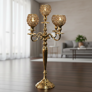 Metal 5 Arms <b>Tall</b> Candelabra With Solid Base Centerpieces Handmade Candle Holder for Christmas Wedding Dinner <b>Table</b> Decoration - Product Image 2