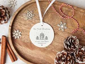 Personalized <b>Ceramic</b> Christmas <b>Ornament</b> Circular Minimalist Design First Christmas in New Home 2025 Decor - Product Image 4