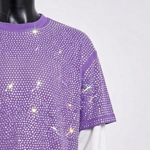 Camisetas de doble capa con pedrería para hombre, 100% poliéster y algodón, cuello redondo, 2 en 1, camisetas de manga corta con pedrería para hombre, camiseta de verano con pedrería. - Product Image 4