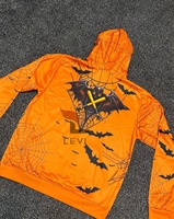 Sudadera con capucha de poliéster de alta calidad, personalizada, con diseño de telaraña de murciélago naranja para Halloween, para hombres y mujeres