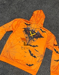Sweat à capuche personnalisé de haute qualité, motif chauve-souris et toile d'araignée orange pour Halloween, en polyester, pour hommes et femmes - Product Image 2