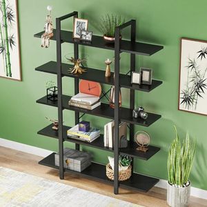 Vintage Industrial Style Bookshelf in <b>Black</b> Elegant <b>Bookcase</b> Design - Product Image 6