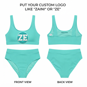 Conjunto de Bikini Acanalado para Mujer, 220 GSM, Nailon y Spandex, Traje de Baño Elástico Premium, Logotipo Bordado Personalizado, Color Aqua Sólido, Dos Piezas - Product Image 1