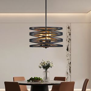 Lampadario a sospensione industriale rustico a 3 luci da 13 pollici, gabbia in metallo nero noce con accenti in legno per isole cucina o sala da pranzo - Product Image 3