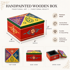 Boîte de rangement en bois peinte à la main – Boîte décorative indienne colorée pour cadeaux et bijoux - Product Image 5
