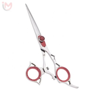 Tijeras Profesionales de Peluquería de Acero Inoxidable con Anillos de Tensión de Gemas Rojas para Barberos - Product Image 1