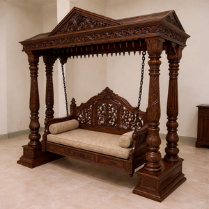 Fabricante de columpios de madera de teca para interiores con base de elefante, columpio tradicional para decoración de sala de estar, compre un columpio premium para el hogar. - Product Image 3