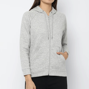 Sweat à capuche zippé en molleton de coton bleu imprimé sur mesure de qualité supérieure pour femme, avec logo frontal, respirant, mode décontractée hiver - Product Image 5