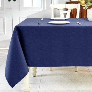 Tovaglia Rettangolare in Lino Testurizzato Blu Navy, Impermeabile, Antipiega e Lavabile per Tavolo da Pranzo - Product Image 1