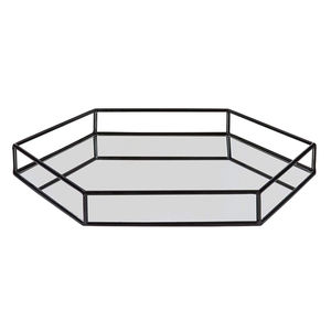 Bandeja rectangular moderna de vidrio estriado con marco de metal, elegante bandeja decorativa con efecto espejo para decoración del hogar. - Product Image 5