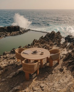 Handcrafted Teak Wood <b>Dining</b> <b>Table</b> – Minimalist Slatted Top, Weather-Resistant Solid Wood <b>Table</b> for Indoor & Outdoor Use - Product Image 2