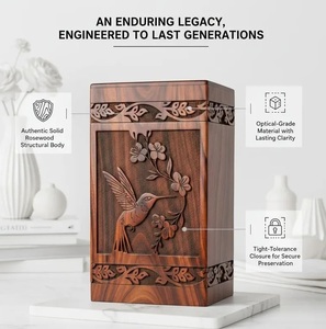 Handcrafted Rosewood Cremation Urn for Human <b>Ashes</b> - Hummingbird Engraved Wooden Memorial <b>Box</b> - Product Image 5