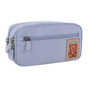 Estuche de Lápices de Nailon Azul Claro SENDA con Cierre y Parche de Oso, Set de Papelería para la Escuela o la Oficina - Product Image 1