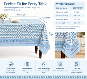 Nappe en coton simple, motif floral bleu, imprimée à la main, style indien, pour la maison et l'hôtellerie, vente en gros - Product Image 4