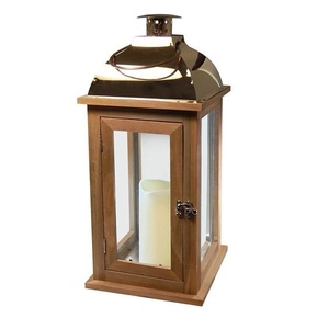 Portavelas de Madera con Paneles de Vidrio y Asa de Cuerda, Decoración Rústica para Jardín y Bodas - Product Image 1
