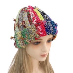 Bonnet en acrylique 100% tricoté à la main, rayé, avec broderie, ajustable pour adultes unisexes, usage décontracté en hiver, 56-58CM - Product Image 2
