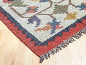 Tapis Kilim fait main à motif géométrique en coton, rectangulaire, pour salon, tissage plat, poils fins - Product Image 2