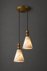 Double Alabaster Pendant Light, Brass 2 Light Chandelier, Natural Stone Hanging <b>Lamp</b>, <b>Kitchen</b> Island Lighting Brilliancelights - Product Image 3