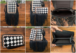 กระเป๋าถือและกระเป๋าสตางค์พร้อมสายรัดข้อมือเซตคอมโบ2ชิ้นสำหรับผู้หญิงแฟชั่นดีไซน์ลายตารางหมากรุกเครื่องมือด้วยมือสไตล์วินเทจใหม่ - Product Image 3