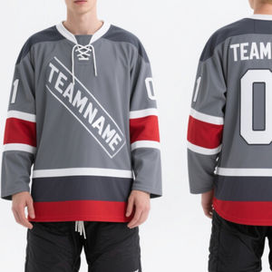 Maillot de hockey sur glace personnalisé, grande taille, style vintage, col en V, avec broderie en sergé par sublimation - Product Image 5