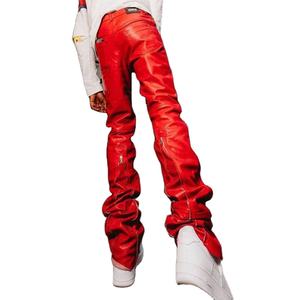 Top qualité 2025 mode hommes pantalons droit incurvé rayé cuir pantalon personnalisé pantalons de survêtement pantalon empilé cuir pantalon - Product Image 3