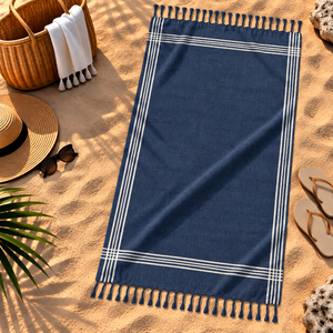 Serviettes de plage à rayures teintes en fil, nouveau style, très demandées, avec pompons, meilleur design, exportateur en Inde, serviette de plage Fouta. - Product Image 1