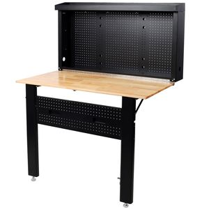 Banco de Trabajo Plegable Resistente para Montar en la Pared con Superficie de Madera de Caucho y Panel Perforado para Herramientas, Almacenamiento en la Pared que Ahorra Espacio - Product Image 3