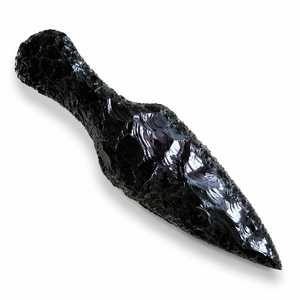 Couteau artisanal en obsidienne noire, grande lame en cristal de verre volcanique naturel, style tribal, objet décoratif spirituel, Gujarat Home - Product Image 2