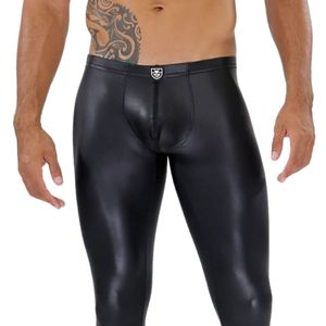 Leggings pour hommes en similicuir noir, coupe slim, extensibles, pour clubbing, mode, soirée, look audacieux et moderne - Product Image 6