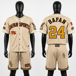 Ensemble maillot et short de baseball en mesh polyester, couleur crème, avec passepoil contrastant, broderie, logo personnalisé, logo brodé, pour homme. - Product Image 6