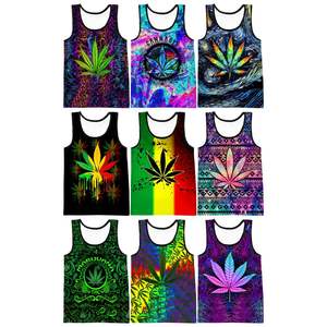 <b>Men</b> Reggae Style <b>Tank</b> <b>Top</b> 3D Leaf Print All Over Print Sleeveless Vest - Product Image 2