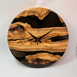 <b>Black</b> Epoxy & Olive Wood <b>Wall</b> <b>Clock</b>: Handmade Silent Art Decor - Product Image 1