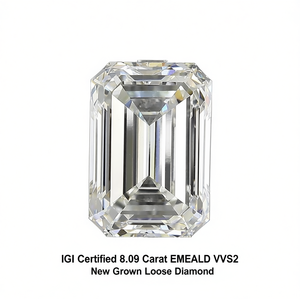 Diamant émeraude VVS2 de 8,09 carats certifié IGI, cultivé en laboratoire, neuf, non monté - Product Image 2