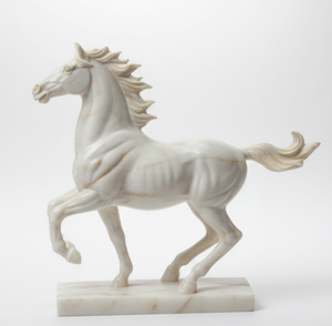 Statue de cheval en marbre blanc onyx, sculpture de cheval en pierre de marbre - Product Image 3