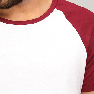 Men's <b>White</b> And Burgundy Color Blocked Short Sleeve T-Shirt O-Neck Casual Jersey <b>Tee</b> 100% Cotton Blank Design - Product Image 5
