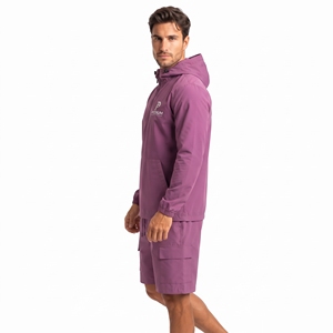 Ensemble coupe-vent personnalisé pour homme en polyester et nylon, veste légère et short, couleur rouge, deux pièces, vêtements de sport d'extérieur, fabrication OEM ODM - Product Image 6