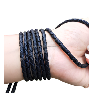 Cordón de Cuero Trenzado de Piel de Vaca Genuina de 3 mm, Negro Mate, para Fabricación de Joyería de Diseño, Cuerda Redonda de Primera Calidad para Manualidades - Product Image 4