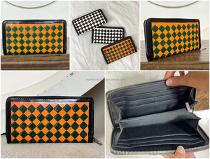 Hot Selling 2026 Hand Tooled Genuine Cowhide Leather <b>Wallet</b> Zipper Checkered Pattern <b>Ladies</b> Long Multi Card Holder High Quality - Product Image 3