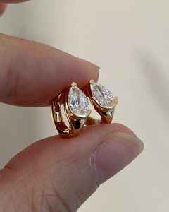 Lab Grown 0.51CT Pear Cut Diamond Huggie <b>Hoop</b> <b>Earrings</b> with 14K <b>Solid</b> Gold Jewelry Engagement Charm Gift For Partners - Product Image 4