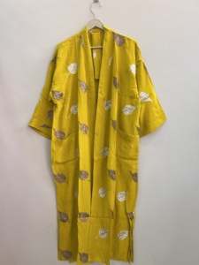 ชุดคลุมกิโมโนผ้าไหมส่าหรีอินเดียวินเทจ ชุดเดรสยาวสำหรับผู้หญิง ชุดลำลอง ผ้าไหมรีไซเคิล - Product Image 4