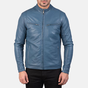 Veste de moto d'hiver en cuir PU véritable de qualité supérieure, écologique, pour hommes, avec col roulé classique et logo frontal - Product Image 4