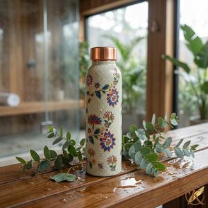 Premium Printed Pure Copper Water <b>Bottle</b> Floral Peacock Design Leakproof Ayurvedic Drinking <b>Bottle</b> Reusable Copper Water <b>Flask</b> - Product Image 4