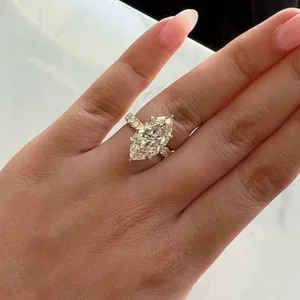 Marquise Cut Moissanite <b>Ring</b> <b>925</b> Sterling <b>Silver</b> Engagement <b>Ring</b> Pave Band Luxury Bridal Jewelry - Product Image 1